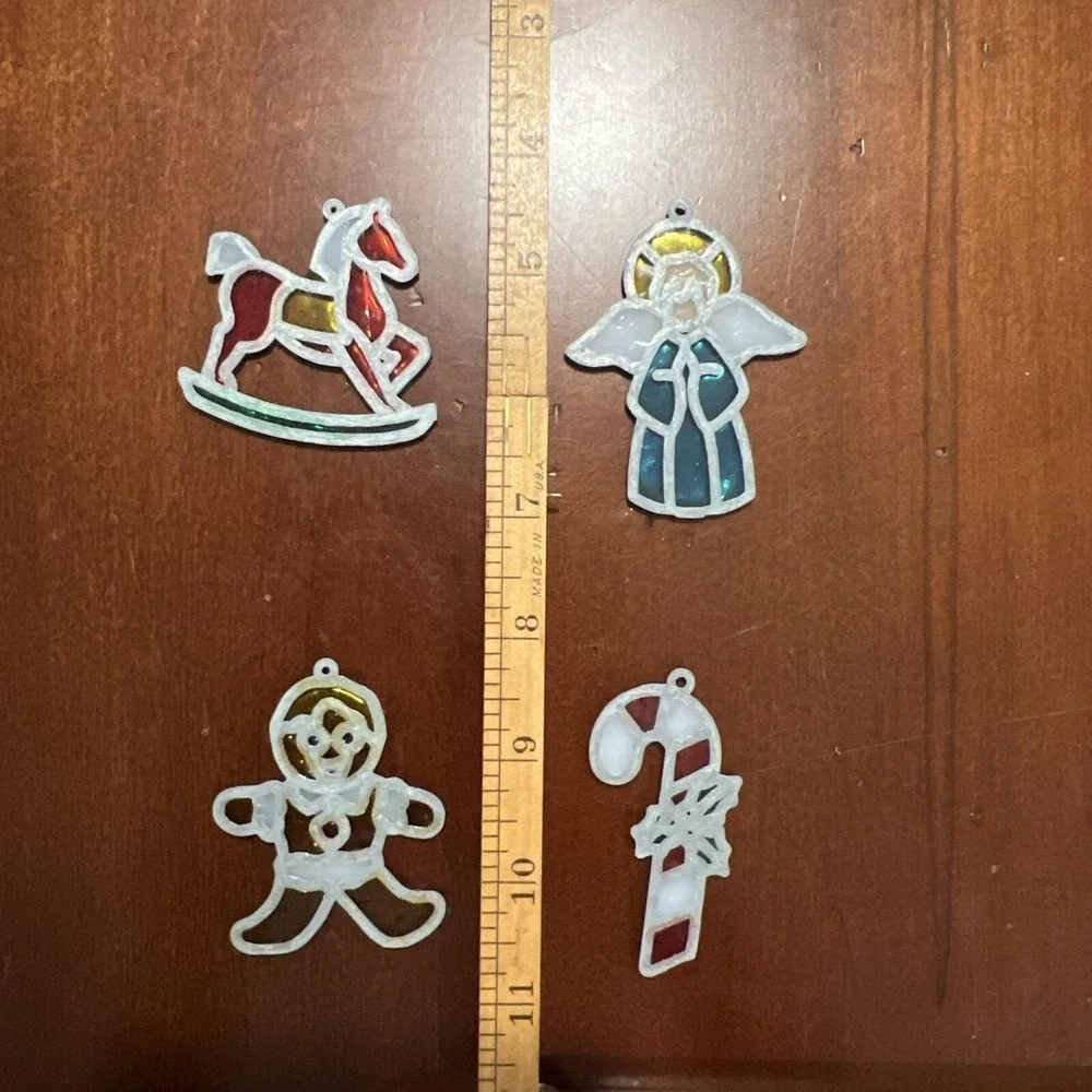 Vintage Stained Glass Style‎  Traditional Christmas Ornaments 4Pc